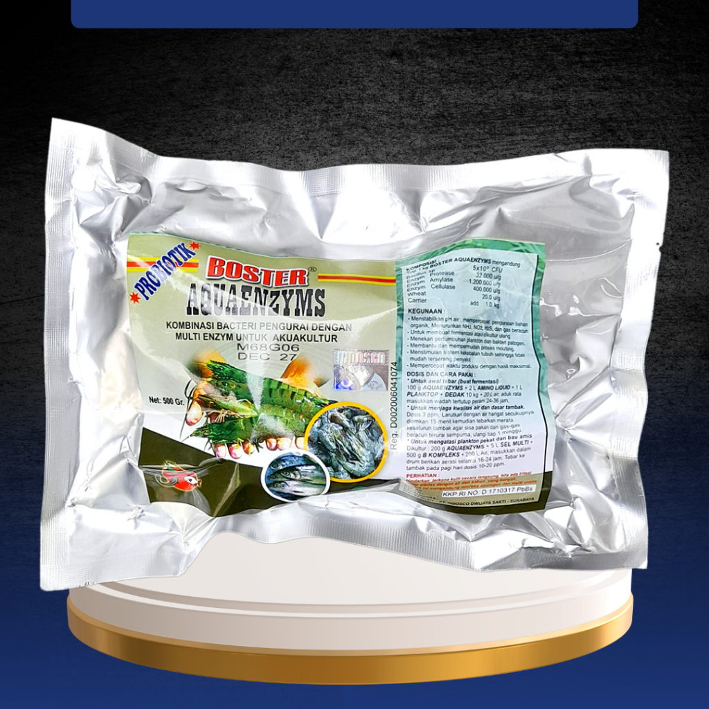BOSTER IKAN AQUAENZYM 500 GRAM - Untuk Meningkatkan Kualitas Air Lingkungan Budidaya Ikan Dan Udang.