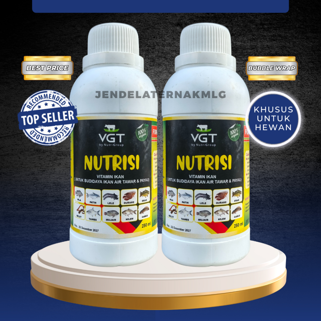 VGT NUTRISI VITAMIN IKAN 250 ML -  Untuk  Nutrisi Organik Penggemuk, Mempercepat Pertumbuhan Ikan dan Udang.