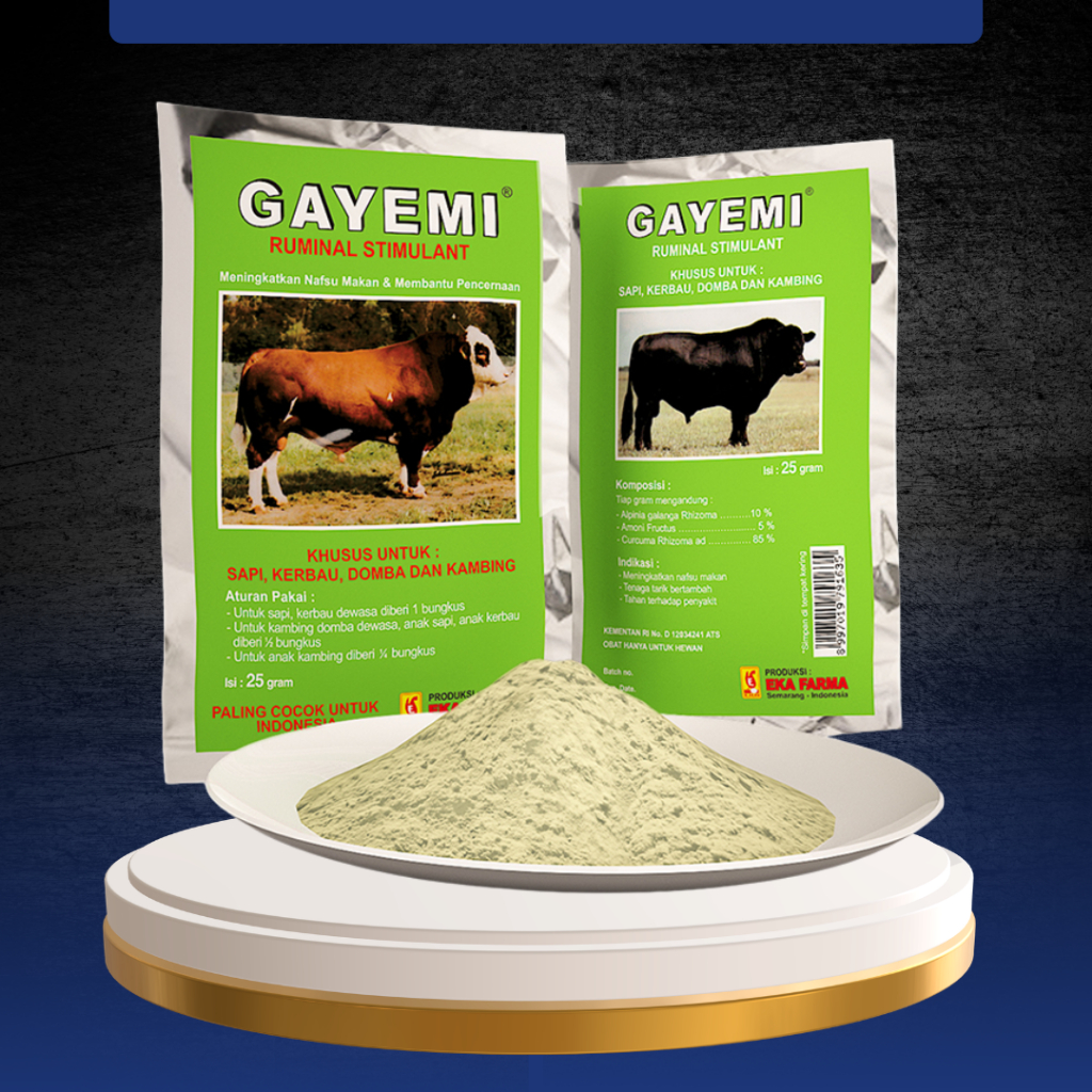 GAYEMI 25 GRAM - Untuk Peningkatkan Selera Makan Dan Penggemuk Sapi, Kerbau, Kambing Dan Domba.